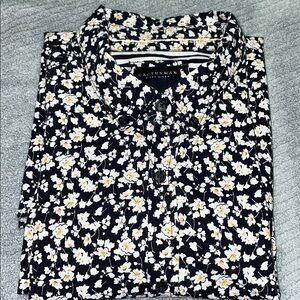 Cactus Man Black and White Floral Men's Short Sleeve Button Down Shirt  Large